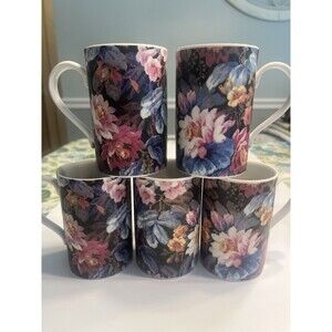Dunoon Stoneware Floral Mugs Scotland 5pc 10oz